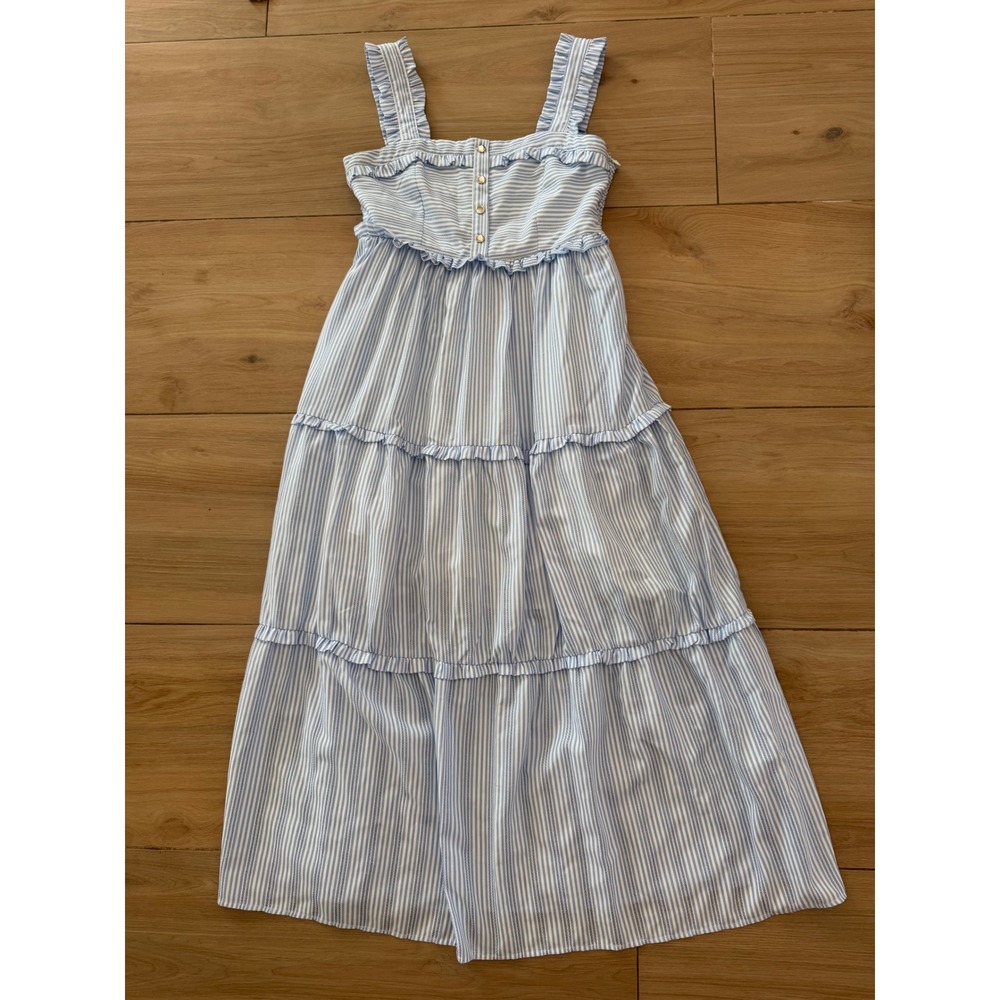 Nom Maternity Blue White Striped Tiered Maxi Dress Nursing Friendly Small